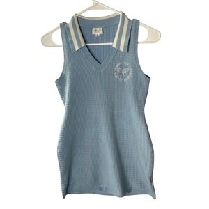 LE LIS Collection Tennis Club Sleeveless Polo Dress Blue Textured Knit Size M